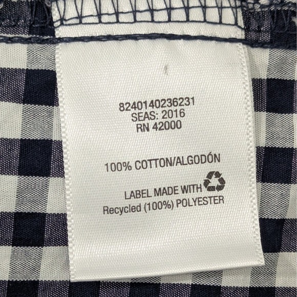Gingham Midi Shirt Dress Large Navy White Flip Cuff 100% Cotton Country Cottage‎ - Picture 9 of 10